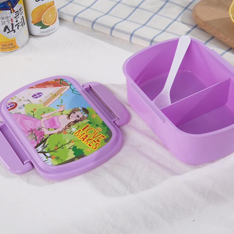 Two Compartments Bento Plastic Lunch Box for Kids with Spoon