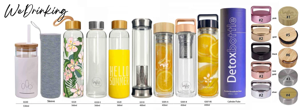450ml Double Wall Glass Tea Filter Water Bottle with Metal Stainless Steel Cap