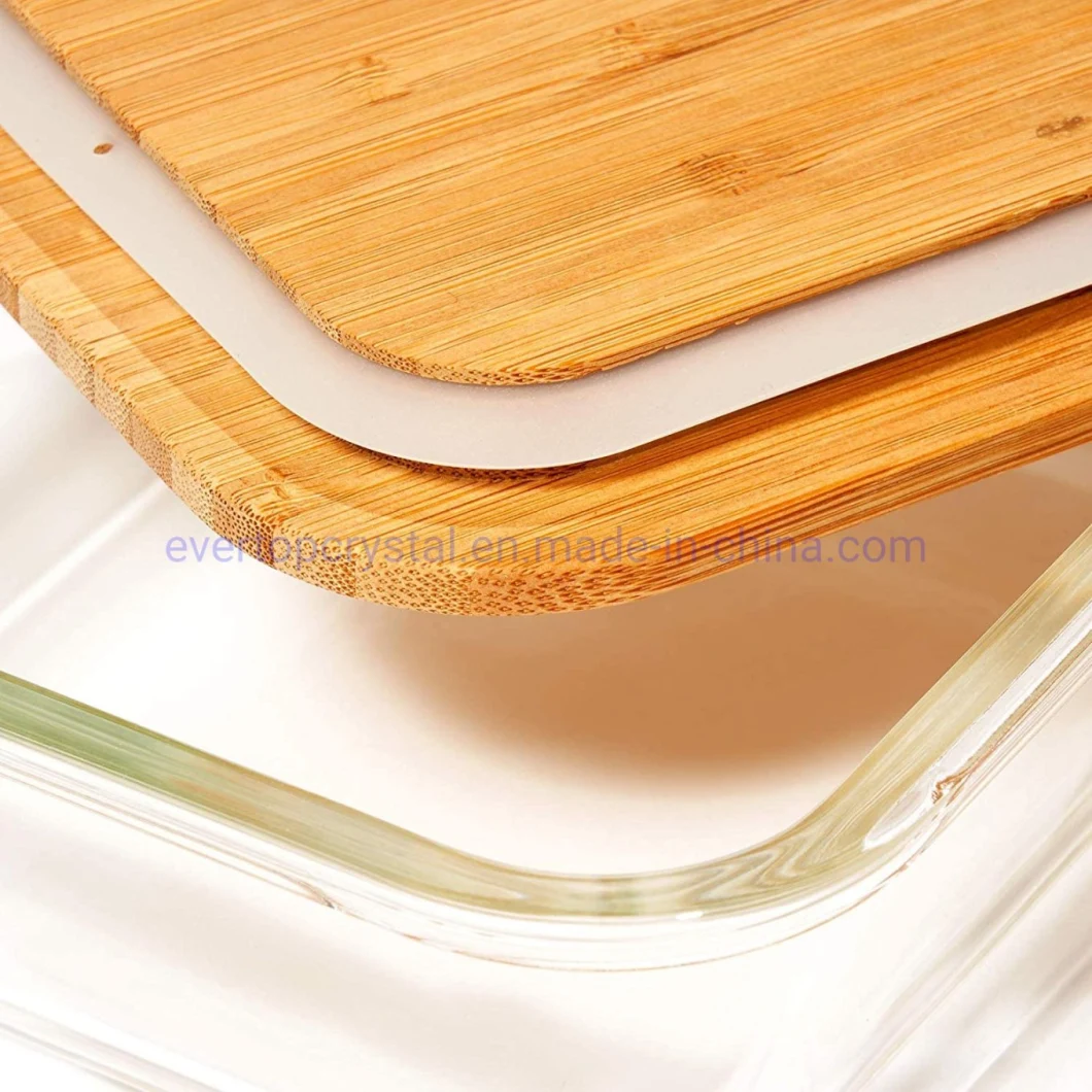 Glass Food Storage Containers with Lids (Bamboo) - 4 Pieces Value Set - Glass Containers for Food Storage with Lids - Airtight