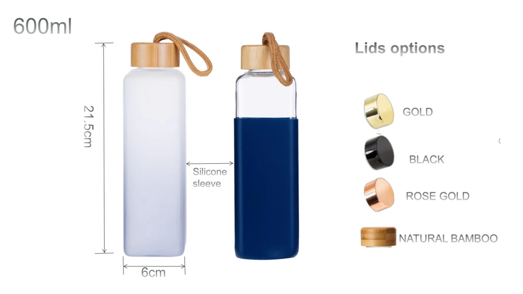 New Square Frosted Glass Water Bottle Portable Transparent Bottle Fruit Juice Leak-Proof Outdoor Sport Travel