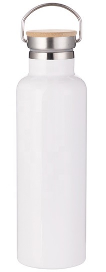 Sublimation 600ml Silver Tumbler White Portable Bamboo Lid Stainless Steel Water Bottle