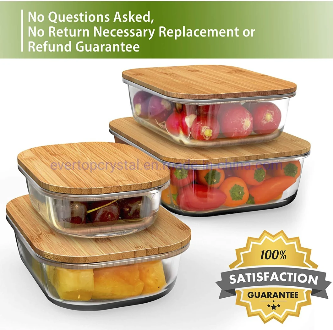 Glass Food Storage Containers with Lids (Bamboo) - 4 Pieces Value Set - Glass Containers for Food Storage with Lids - Airtight