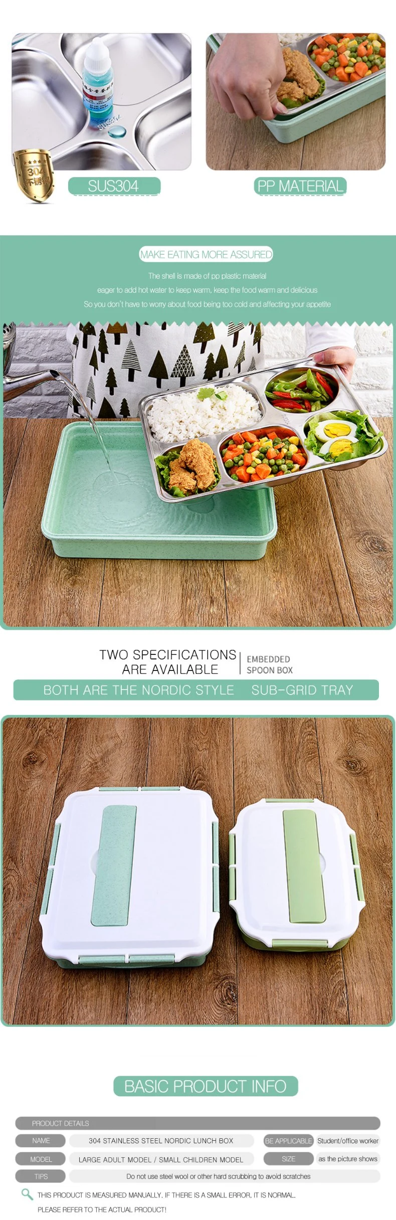 Factory Stock 1L 304 Stainless Steel Student Dinner Bento Box