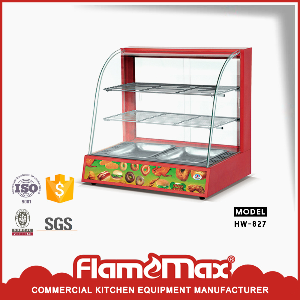 Food Warmer Showcase/Curved Glass Warming Displayer /Stainless Steel Warmer Hw-838-3