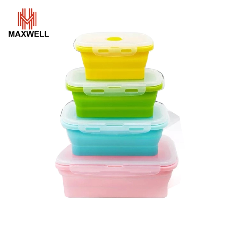 Rectangle Stackable Children Silicone Foldable Food Storage Bento Lunch Box