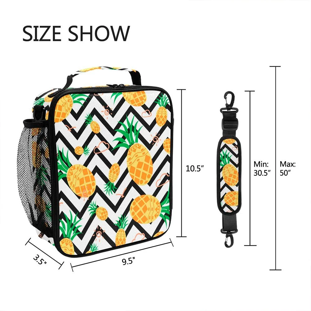 Girls Pineapple Lunch Cooler Bags Box Prep Kids Insulated Lunch Box Waterproof Lunch Tote with Zipper for School Work Outdoor