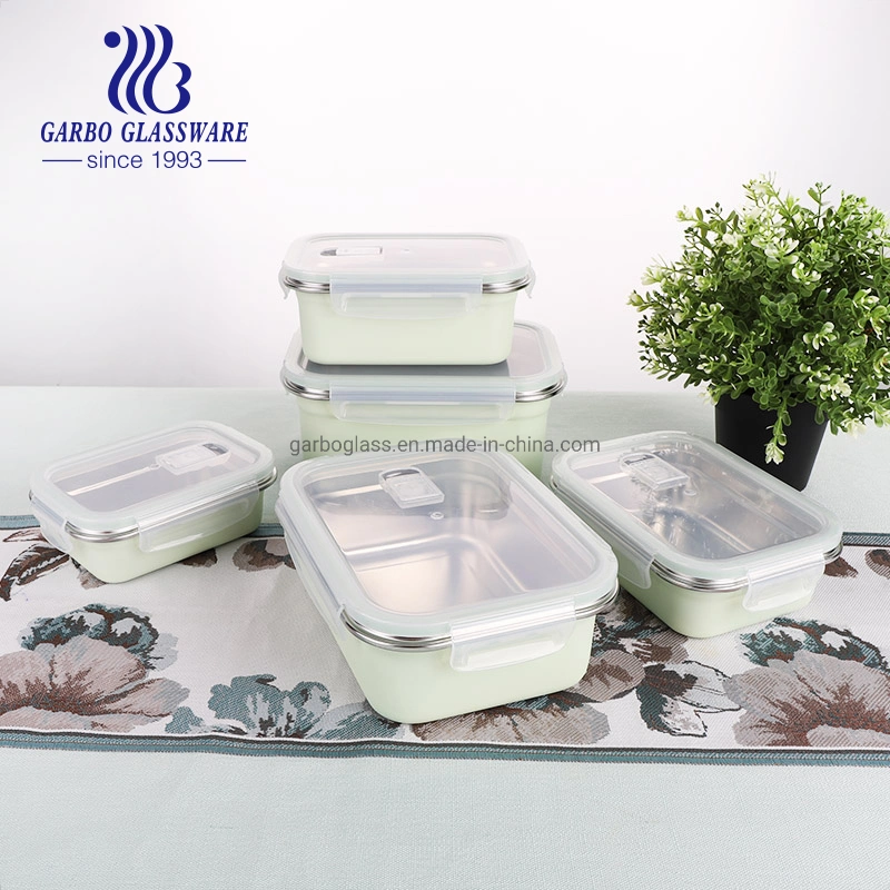 4.3inch Hot Sale Airtight Metal Crisper White/Green/Black Customized Powder Coated Lunch Box Stainless Steel Food Storage Container