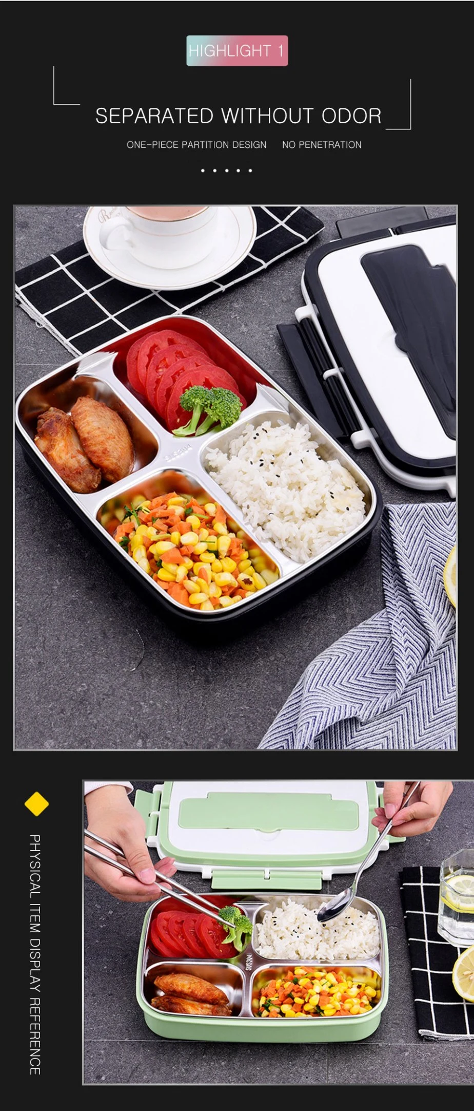 OEM Factory Wholesale Price Good Quality Eco Friendly 304 Stainless Steel Plastic Lunch Box for Camping