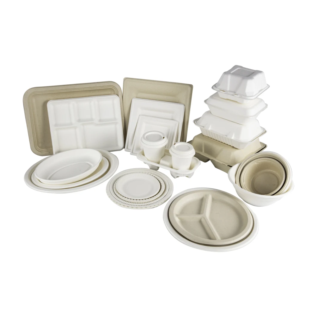 100% Sugarcane Pulp Bagasse Restaurant Fast Food Container Take Away Box 3 Compartment Food Container