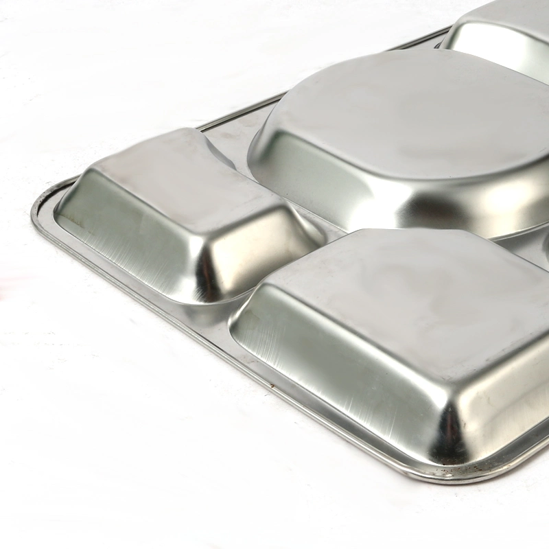 Tableware Divided Metal Food Lunch Tray Stainless Steel 5 Meal Compartments Dinner Plates