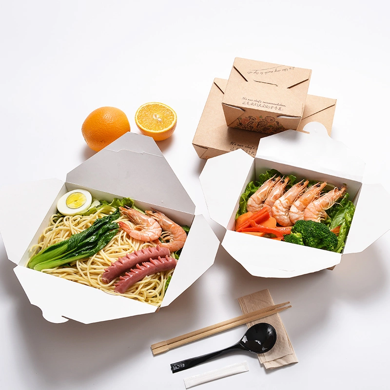 Customized Takeaway Food Container 1080ml Disposable Kraft Paper Lunch Box with High Quality