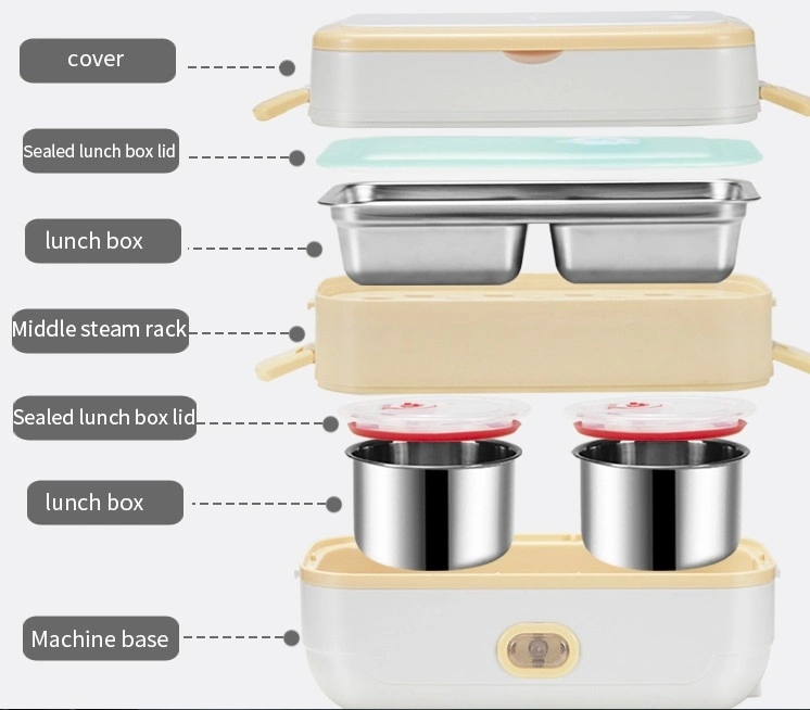 1400ml Mini Rice Cooker 304 Stainless Steel Portable Takeaway Food Container Electric Lunch Box