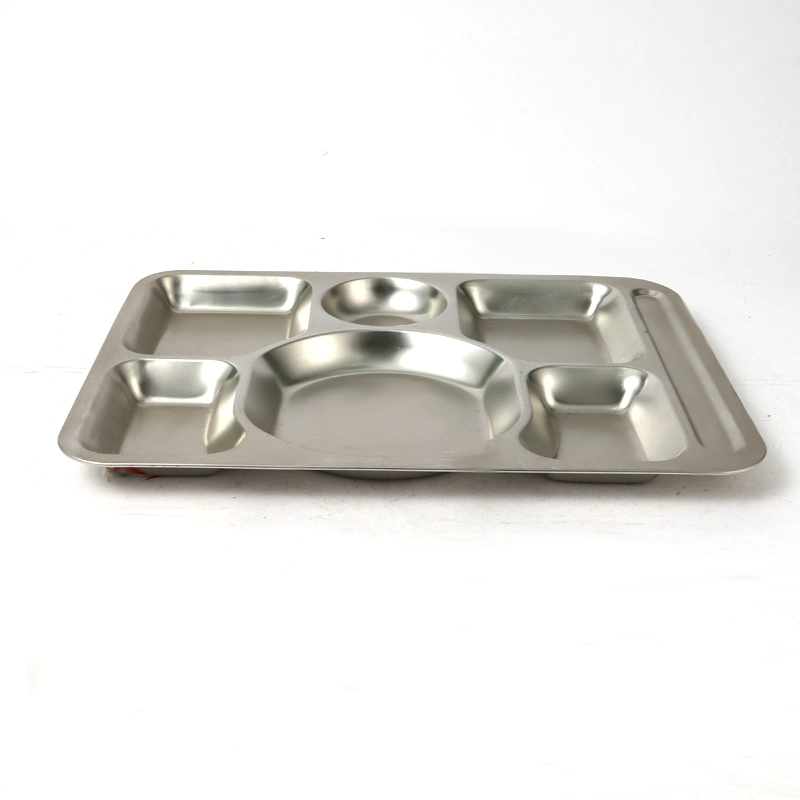 Tableware Divided Metal Food Lunch Tray Stainless Steel 5 Meal Compartments Dinner Plates