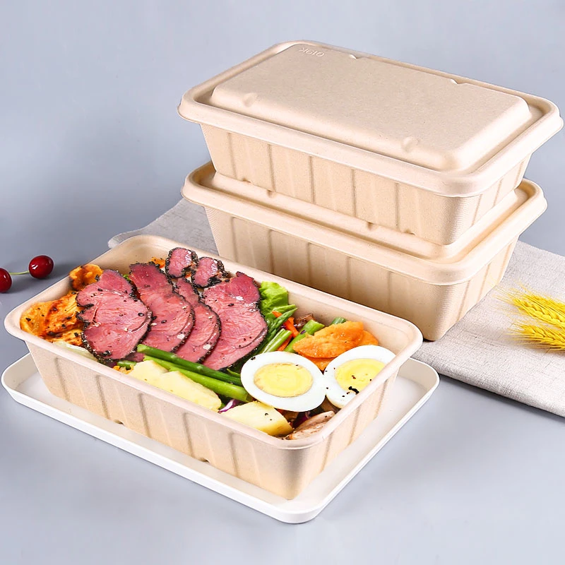 2500ml 3000ml Biodegradable Wheat Straw Paper Lunch Box with Lid for Take Away