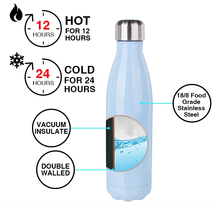 500ml Cola Shape Water Bottle Custom Reusable Sport Stainless Steel Double Wall Vacuum Insulated Flask with Cleaning Brush