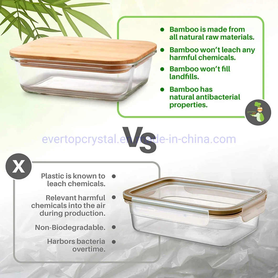 Glass Food Storage Containers with Lids (Bamboo) - 4 Pieces Value Set - Glass Containers for Food Storage with Lids - Airtight