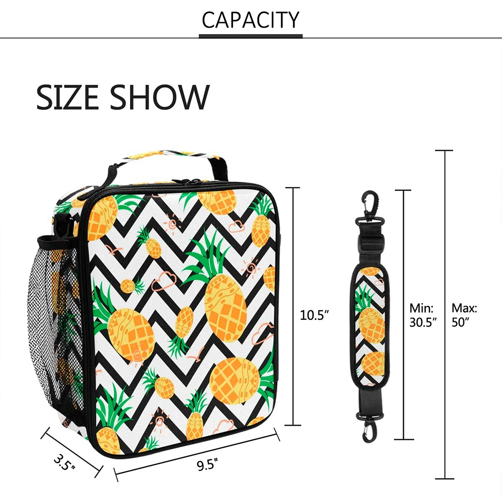 Girls Pineapple Lunch Cooler Bags Box Prep Kids Insulated Lunch Box Waterproof Lunch Tote with Zipper for School Work Outdoor