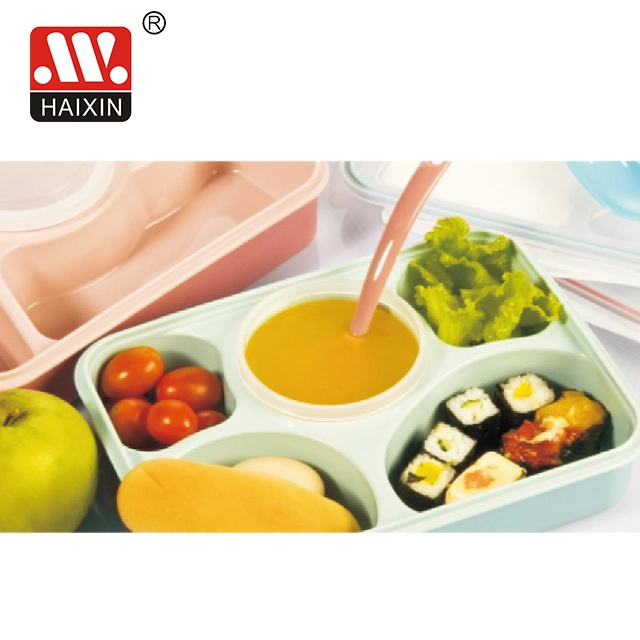 5 Compartment Plastic Lunch Box for Takeaway with Spoon and Spice Box
