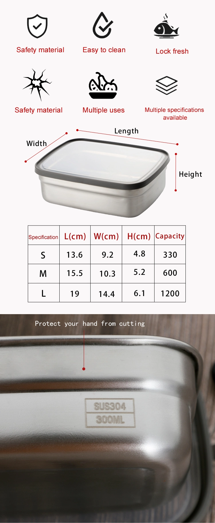 Stainless Steel Sealed Lunch Box Food Take-out Camping Preservation Box