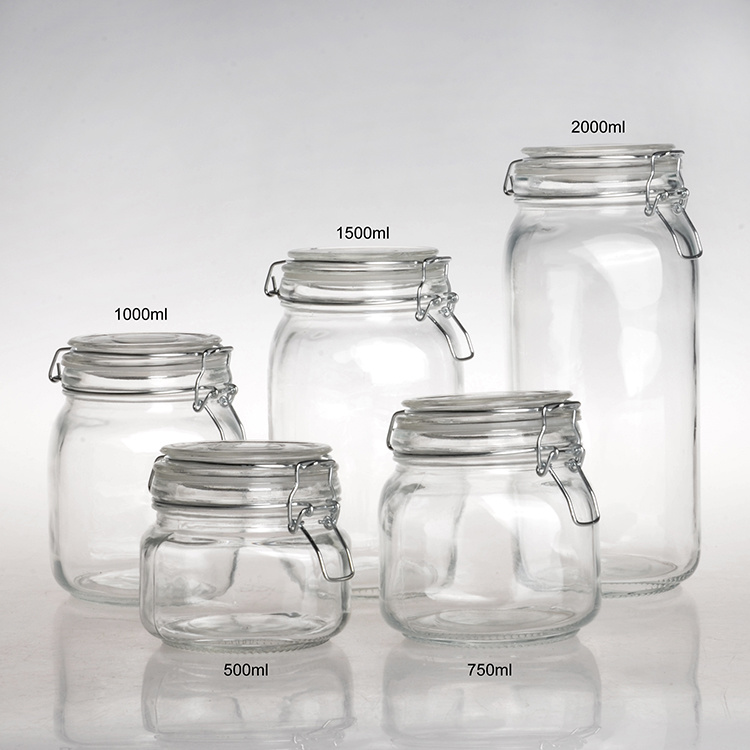 Wholesale Food Grade Airtight Glass Containers Glass Food Storage Jar and Bottle with Clip Glass Lid