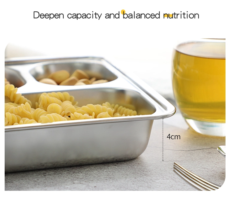 Hot Selling Stainless Steel Square Deep 5 Compatements Food Tray with Lid Lunch Box for School