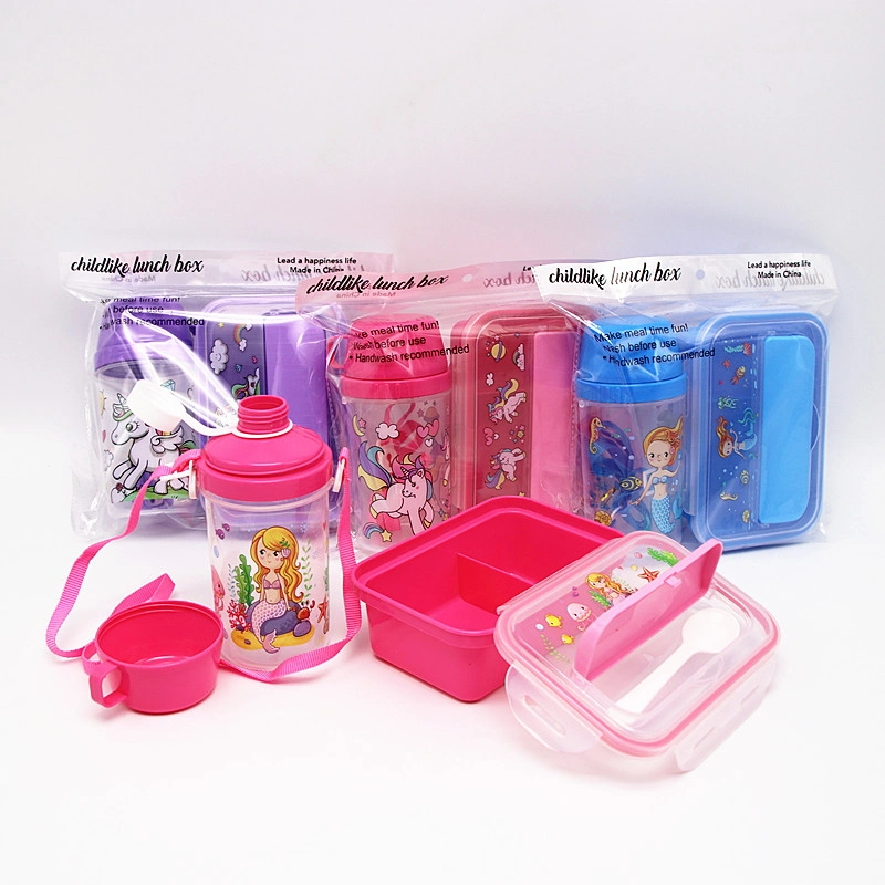 Lunch Box with Water Bottle Leak Proof Customized Plastic Wholesale Bento School Lunch Box Kids with Water Bottle Set