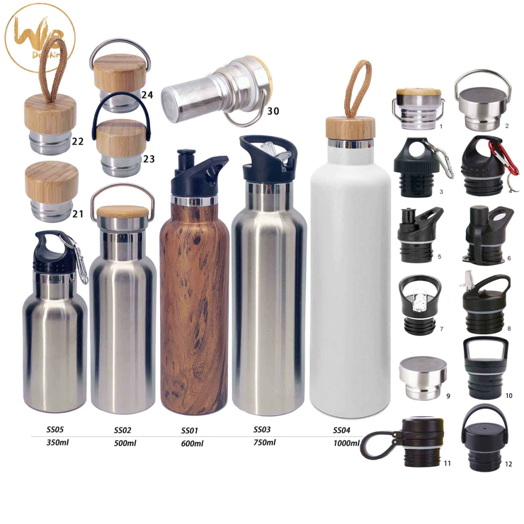 600ml 750ml Stainless Steel Insulated Stainless Steel Water Bottle with Bamboo Lid