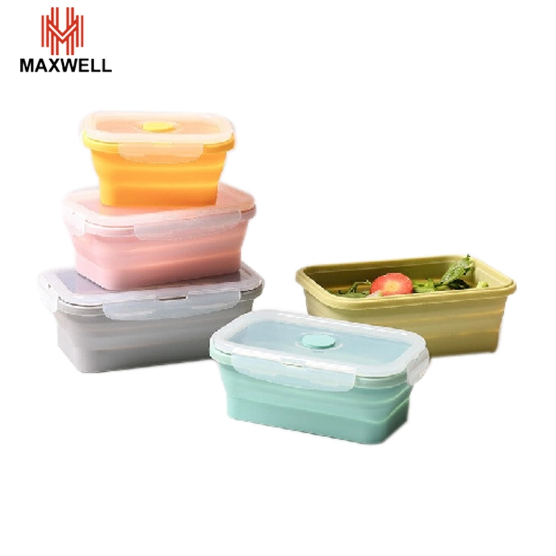 Rectangle Stackable Children Silicone Foldable Food Storage Bento Lunch Box