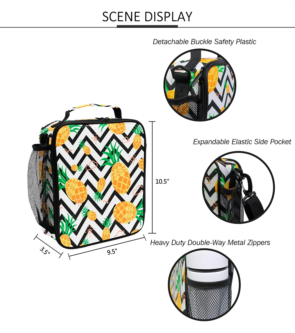 Girls Pineapple Lunch Cooler Bags Box Prep Kids Insulated Lunch Box Waterproof Lunch Tote with Zipper for School Work Outdoor