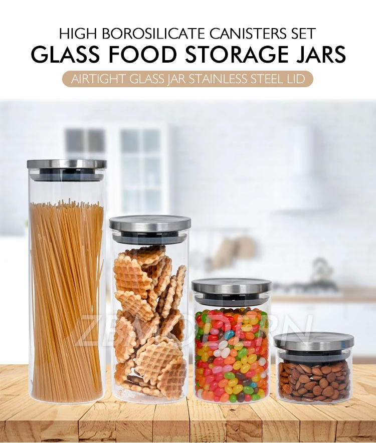 High Borosilicate Glass Food Storage Jars Containers Glass Storage Jar with Airtight Stainless Steel Lid