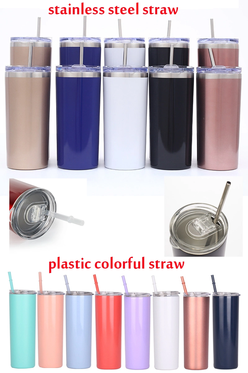 Custom Logo Gradient Tumblers with Lids and Straws Skinny 16oz Tumblers Reusable Water Bottles with Straw