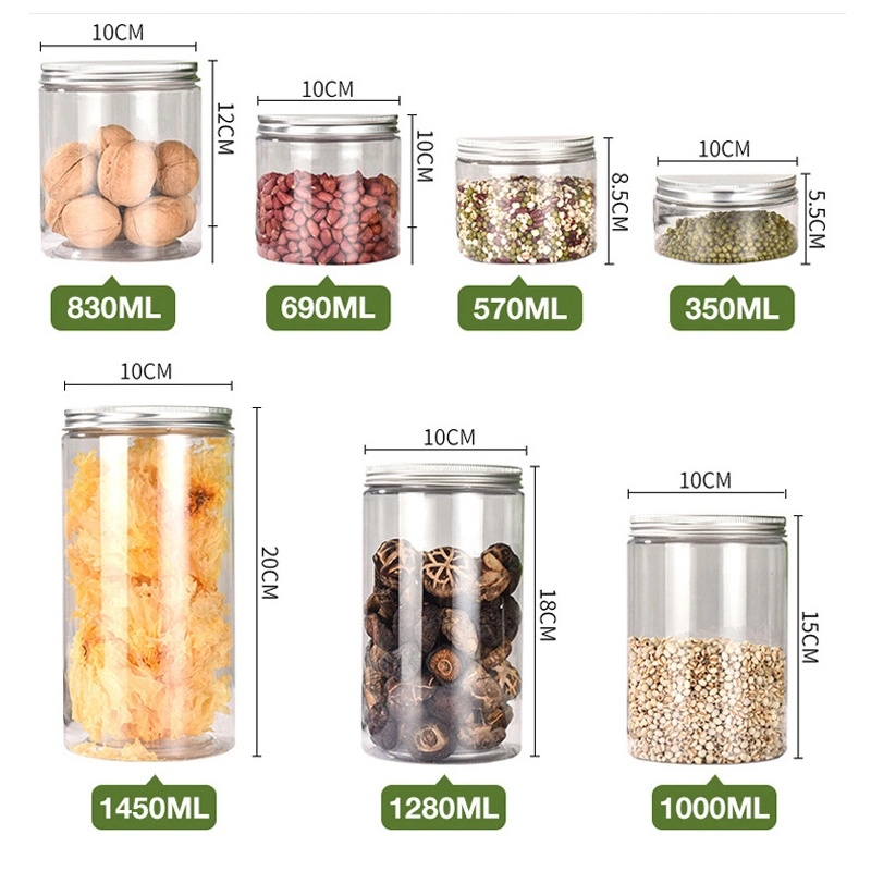 Clear Empty Jar Food Grade Air Tight Plastic Storage Containers with Lids