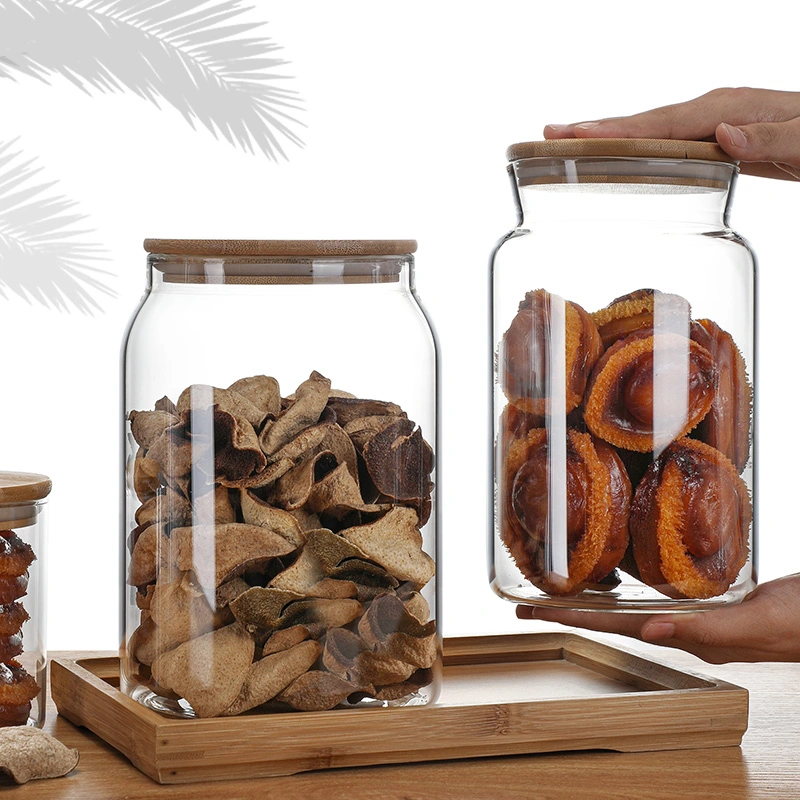 High Borosilicate Glass Food Storage Jars Containers Glass Storage Jar with Airtight Bamboo Lid