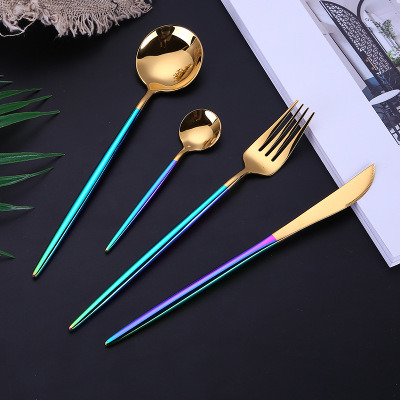 Knife and Fork Spoon Wedding Dinnerware Set Black Handle Gold Stainless Steel Tableware