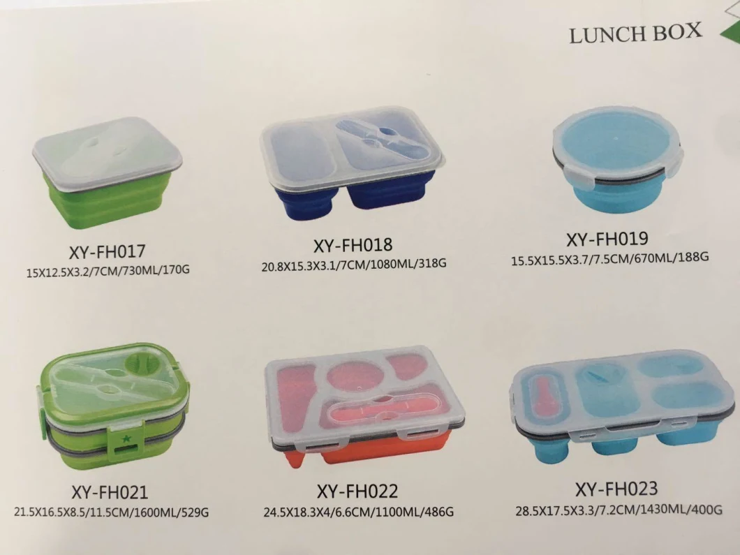 Eco Friendly Leakproof Silicone Foldable/Folding Heated Bento Lunch Box for Kid/Adults/Olds