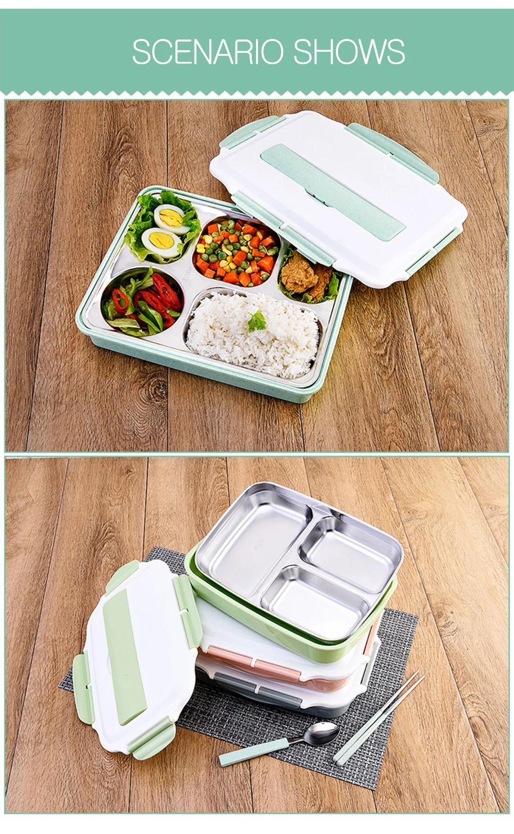 Factory Stock 1L 304 Stainless Steel Student Dinner Bento Box
