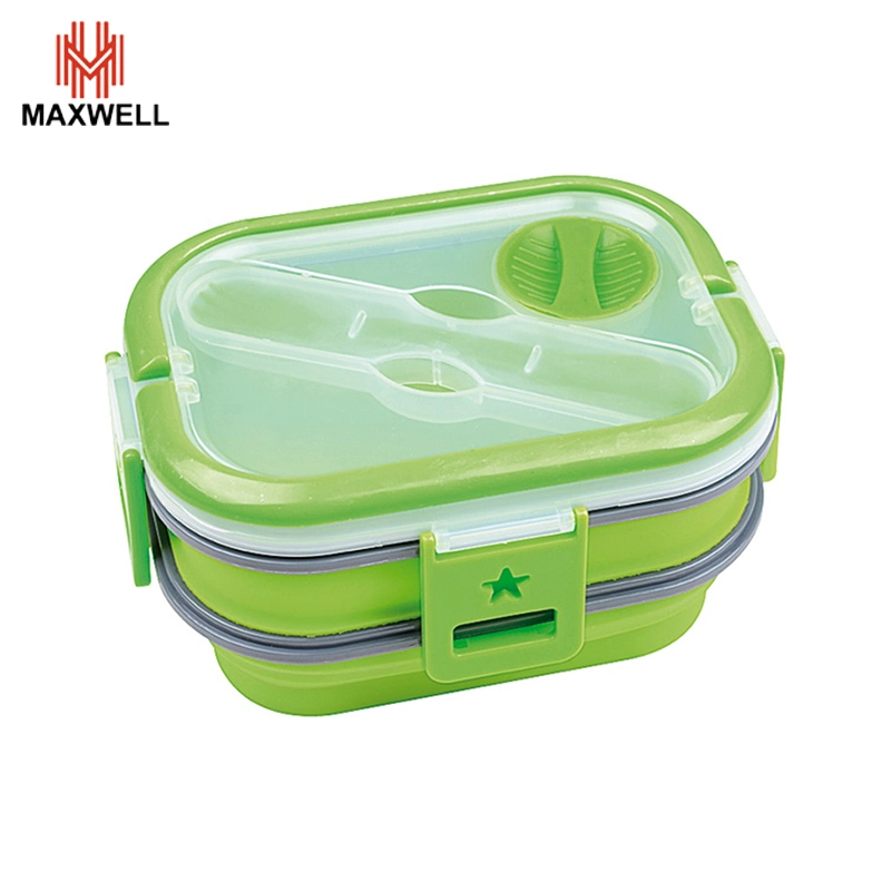 Rectangle Stackable Children Silicone Foldable Food Storage Bento Lunch Box