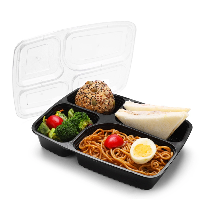Black Disposable 4 Compartment Takeaway Bento Lunch Box with Lid (SZ-948-1)