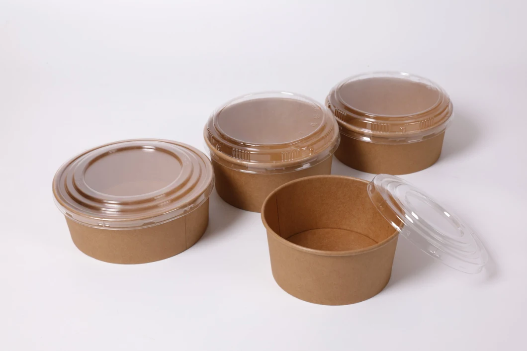 Kraft Paper Bowl with Paper Lid Eco Takeaway Food Package Paper Cup Paper Lunch Box