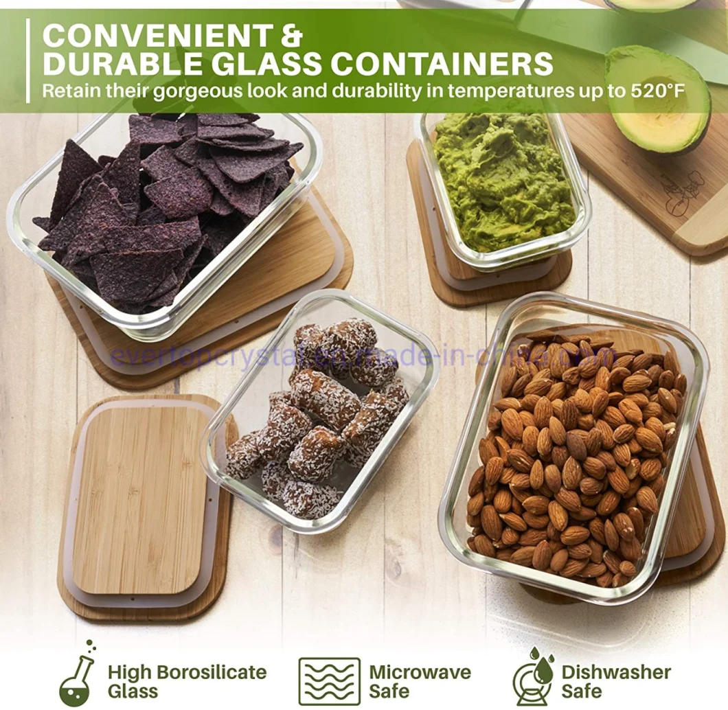 Glass Food Storage Containers with Lids (Bamboo) - 4 Pieces Value Set - Glass Containers for Food Storage with Lids - Airtight
