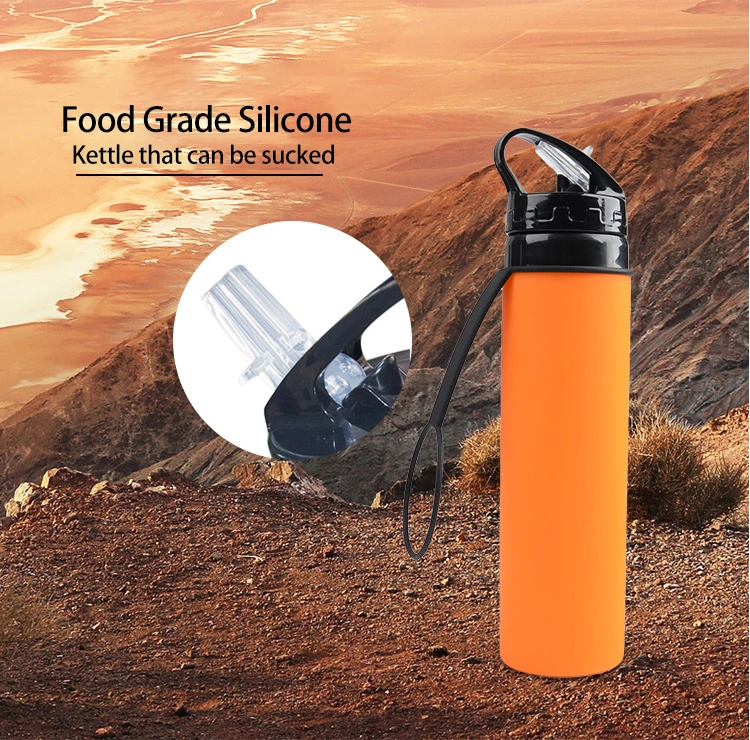 Leak Proof Collapsible Sports Roll up Silicone Water Bottle for Travel and Outdoor