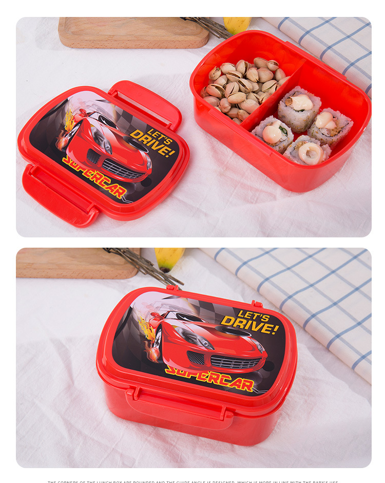 Two Compartments Bento Plastic Lunch Box for Kids with Spoon