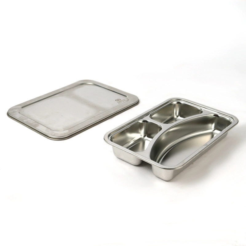 Lunch Box 3 Case Rectangular Divided Food Tray Stainless Steel Dinner Plate