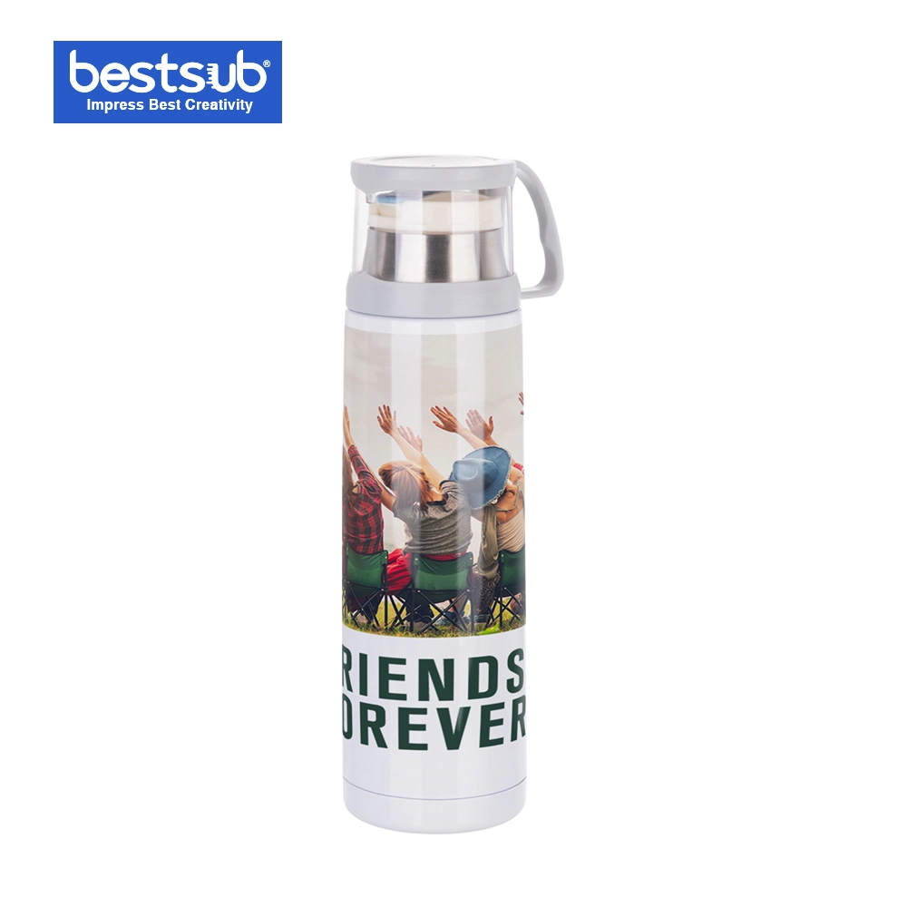 Bestsub Sublimation 500ml Stainless Steel Flask Water Bottle W/ Transparent Lid (White)