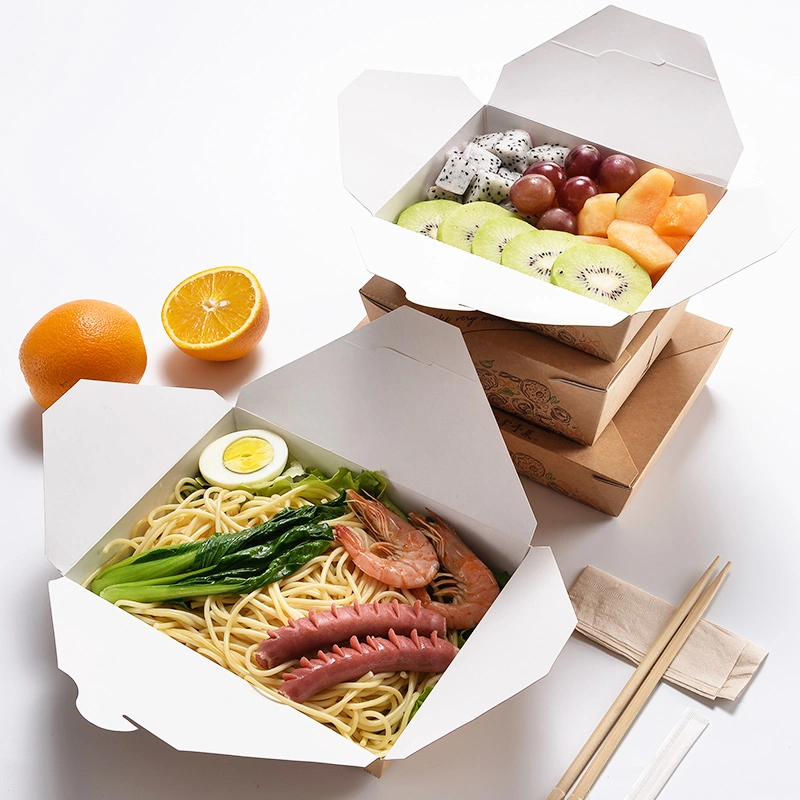 Customized Takeaway Food Container 1080ml Disposable Kraft Paper Lunch Box with High Quality