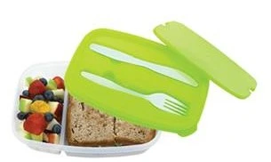 Plastic Food Storage Container Take out Bento Lunch Box- Easy Lid Includes Travel Fork and Knife