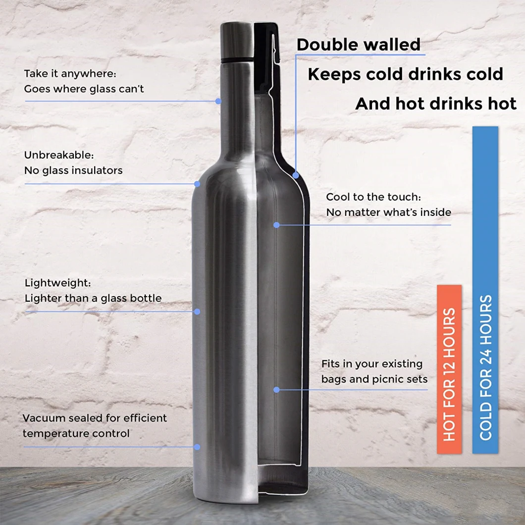 Eco-Friendly Triple Canteen Stainless Steel Vacuum Wine Growler Bottle with Leakproof Lid