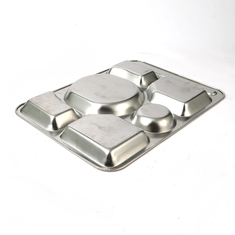 Tableware Divided Metal Food Lunch Tray Stainless Steel 5 Meal Compartments Dinner Plates