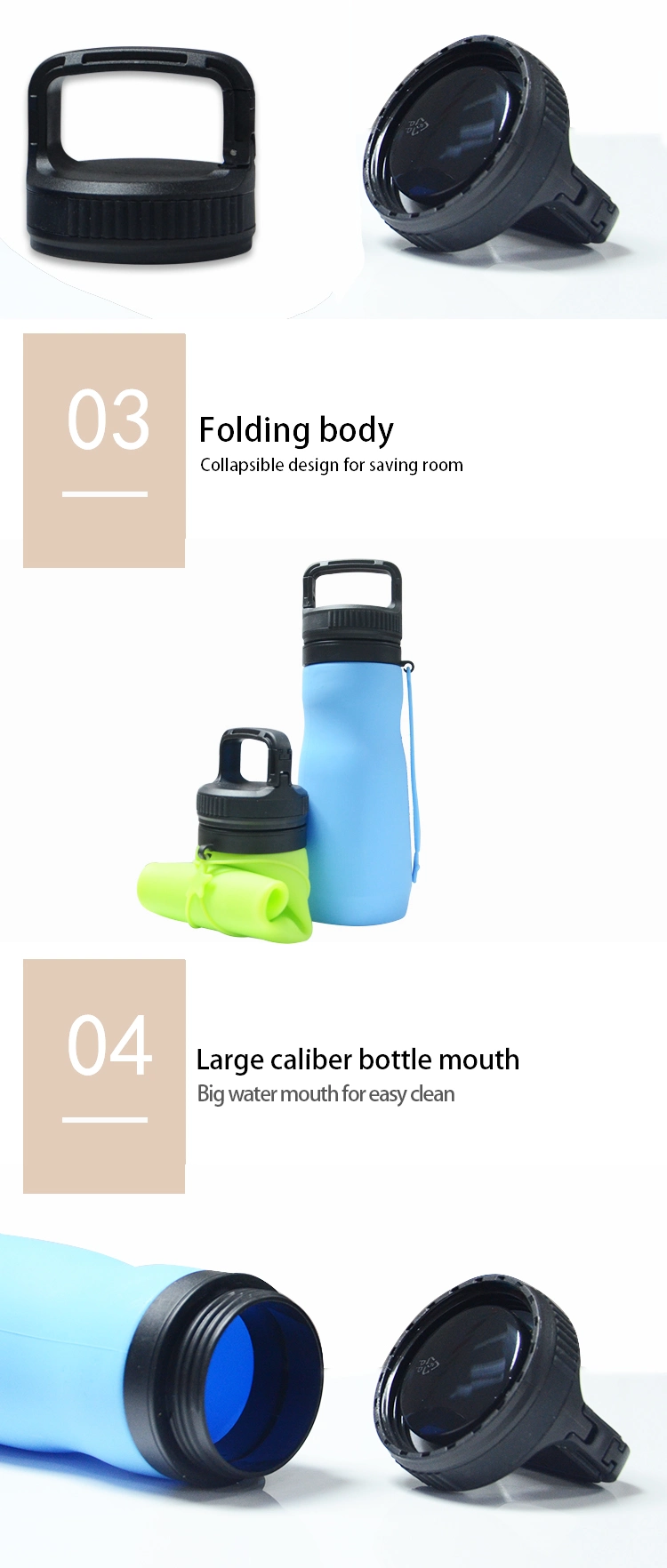 Custom Logo Portable Leak-Proof Travel Silicone Collapsible Drinking 750ml Silicone Foldable Water Bottle