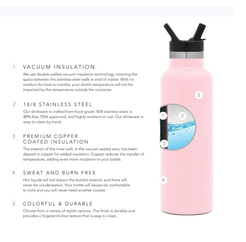 Best Vacuum Insulated Stainless Steel Water Bottle 500ml 25oz/750ml Insulated Water Sports Bottle